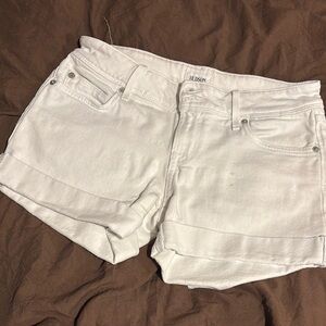 Hudson Jeans White Jean Shorts with Distressed Hem